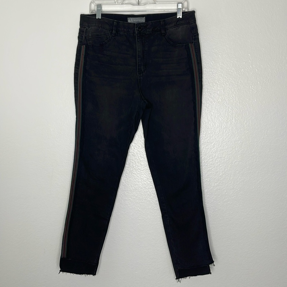 Wit & Wisdom Black Denim Jeans Green Red Black Lace Stripes Size 10